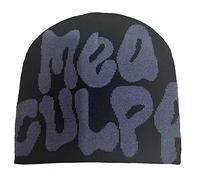 jiingekk Y2K Beanies MEA Culpa Gorros de punto Dupes Gorro de punto con estampado de letras Slouchy Skullies Skull Cap MEA Culpa Dupes, Negro/gris., Talla única