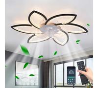 JIINOO Ventilador de Techo con Luz LED Regulable, Moderno Lampara Ventilador con Control Remoto, Motor Silencioso con 6 Velocidades Reversibles para Sala y Dormitorio,78cm Negro