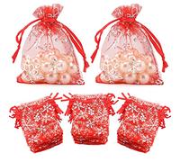 jijAcraft 100pcs Bolsas de Organza 7x9cm Bolsitas Organza Regalos con Cordón, para Navidad, Boda Favores, Joyas y Dulces (Rojo)