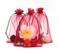 jijAcraft 100pcs Bolsas de Organza de Regalo Bolsitas de Organza 13x18cm para Boda Favores, Joyas y Dulces (Rojo vino)
