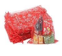 jijAcraft 13x18cm Rojo Bolsas de Organza Navidad, 50PCS Bolsas para Organza Copo de Nieve, Bolsa Organza Cinta para Navidad Boda Dulces Joyería