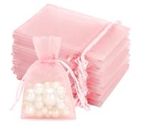 jijAcraft Bolsas de organza pequeñas de color rosa bebé, 7 x 9 cm, bolsas de regalo con cordón, transparentes, 100 unidades, bolsas de organza para bodas, para rellenar, regalo de caramelo
