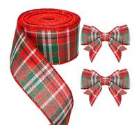 jijAcraft Cinta de arpillera a cuadros de 10 m, cinta de yute de Navidad a cuadros de 6 cm de ancho, rojo y verde, cinta de regalo navideña, para manualidades, embalaje de regalo, arcos, decoración de