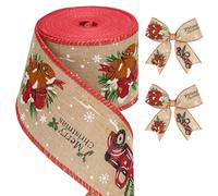 jijAcraft Cinta de lazo beige para Navidad con alambre: 6 cm de ancho, cintas navideñas de 10 m, cinta de regalo para Navidad para manualidades, arcos, decoración del árbol