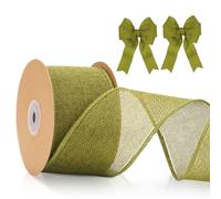 jijAcraft Cinta de Yute 6cm de Ancho, Cinta de Arpillera Verde Oliva de 10M, Cinta de Regalo Vintage con Hilo, Cinta de Arpillera Decorativa para Manualidades, Pajarita, Decoración de Bodas