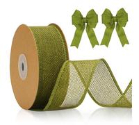 jijAcraft Cinta de Yute de 4 cm de Ancho, Cinta de Regalo de Arpillera Verde Oliva Vintage de 10 m con Hilo, Cinta de Arpillera Decorativa para Manualidades, Pajarita, decoración de Bodas