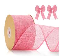 JijAcraft Cinta de Yute de 6 cm de Ancho, Cinta de Regalo de Arpillera Rosa Vintage de 10 Yardas con Hilo, Cinta de Arpillera Decorativa para Manualidades, Pajarita, decoración de Bodas