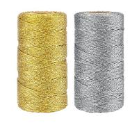 jijAcraft Cordón de oro y plata de 1,5 mm, cordón plateado metálico, hilo dorado de 200 m, para decoración navideña, manualidades y envoltorio de regalo