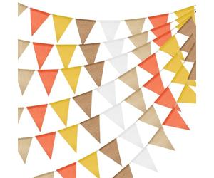 jijAcraft Guirnalda de banderines naranja y amarilla para exterior: 20 m, resistente a la intemperie, guirnalda de fiesta para jardín, 5 unidades, reutilizable para luz de campo, boda, 60 hermosos