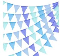 jijAcraft Guirnalda de banderines para exteriores, resistente a la intemperie, color azul: guirnalda reutilizable 20 m para jardín, yute, guirnalda de banderines con 60 banderines para camping, 3