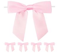 jijAcraft Pequeños lazos rosados, autoadhesivos, regalo listo, lazo de alambre, 9 x 8,5 cm, lazos decorativos para manualidades, 50 arcos de raso para coronas de flores, ramas, árbol de Navidad