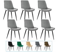 JIJIAN Pack de 6 Sillas de Comedor, Sillas de Cocina, Silla Tapizada, Silla de Salón, Silla de Diseño con Respaldo, Asiento de Terciopelo con Patas de Metal Negro, Gris