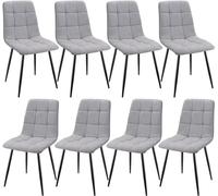 JIJIAN Pack de 8 Sillas de Comedor, Sillas Tapizadas con Tela de Lino y Patas de Metal Negro, Diseño a Cuadros, Sillas de Comedor para Comedor Sala de Estar Dormitorio Cocina Salón Recepción, Gris