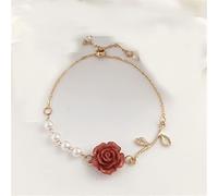 JIJIBA Collar de dijes de Hojas de Perla de Flor de Rosa para Mujeres Hombres Pulsera Ajustable Joyería de Moda Regalo de San Valentín