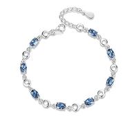 JIJIBA Pulseras azules femeninas 925 plata esterlina azul profundo zafiro color pulsera de piedras preciosas para regalo de cumpleaños de estudiante