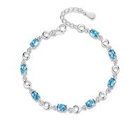 JIJIBA Pulseras Azules Femeninas 925 Plata esterlina Azul Profundo Zafiro Color Pulsera de Piedras Preciosas para Regalo de cumpleaños de Estudiante
