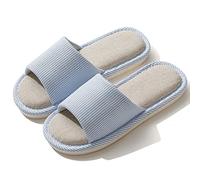 JIJIe Pantuflas para mujeres y hombres, pantuflas de lino con punta abierta, zapatos de casa, sandalias de verano para interiores y exteriores, azul claro, 37.5/38 EU