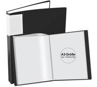 JIKIOU Carpeta A3 con fundas de plástico transparente, 40 bolsillos, carpeta de presentación de arte, 80 vistas, libro de almacenamiento para pintar obras de arte, color negro