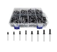 Jiklophg 1 juego de remaches ciegos de aluminio negro (1/8 pulgadas x 1/4 pulgadas, 5/16 pulgadas, 3/8 pulgadas, 1/2 pulgadas, 3/16 pulgadas x 5/16 pulgadas, 3/8 pulgadas, 1/2 pulgadas, 5/8 pulgadas)