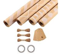Jiklophg 4 rollos de papel, papel de boda, 43 x 300 cm, rollo de papel con 2 cintas adhesivas, 3 cuerdas, 20 etiquetas de papel Kraft