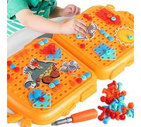 Jildouf Juego de taladro para mosaico - Juguete de montaje Puzzle Taladro eléctrico de bricolaje, juego de taladros de mosaico creativo juego de bloques de ingeniería Juego de tabletas para clavijas