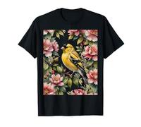 Jilguero Americano Entre Flores De Rododendro Rosa Camiseta