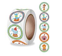 Jilibaba 500 PCS Pegatinas de cumpleaños Etiqueta Adhesiva Circo Pegatinas Rollo para Niños Niños Kindergarten Party DIY Tarjetas de regalo Paquete Presente
