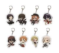 Jilijia Bungo - Llavero acrílico con diseño de perros callejeros, 8 piezas, llavero periférico de anime, llavero de figura de dibujos animados, llavero transparente de doble cara