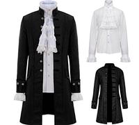 Jilijia Conjunto de uniforme steampunk renacentista para hombre, gabardina, victoriano, eduardiano, vintage, disfraz de pirata y vampiro, Negro, S