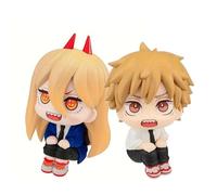 Jilijia Denji Anime Look Up Figura Denji/Makima/Power Q Versión Cabeza Grande Figura Posición Sentada Modelo Decoración de Pasteles Regalos para Fans 11,5 cm