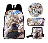 Jilijia FAIRY TAIL - Mochila de anime Natsu Dragneel, mochila Lucy Heartfilia, mochila escolar, bolsa deportiva de dibujos animados, bolsa de almuerzo, juego de 3 piezas, Tipo 4, 40x30x13cm