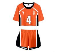 Jilijia Haikyuu - Camiseta de manga corta + pantalones cortos Hinata Shoyo/Tobio Kageyama estampado de dibujos animados anime juego suelto corto traje anime, Karasuno High NO.4, S