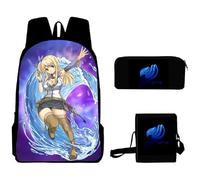 Jilijia Juego de 3 mochilas de cola de hadas de anime con bolsa de hombro y estuche para lápices, bolsas escolares de alta capacidad con estampado 3D de dibujos animados para niños y niñas, Tipo 7,