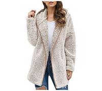 Jilijia Sudadera con capucha de gran tamaño para mujer, forro polar cálido y esponjoso sin cremallera, chaqueta casual con capucha para exteriores, abrigo cárdigan con bolsillos