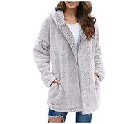 Jilijia Sudadera con Capucha Oversized para Mujer de Invierno Cálida de Forro Polar Esponjoso Sin Cremallera Casual Chaqueta Sudadera con Capucha Exterior Abrigo Cárdigan con Bolsillos