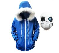 Jilijia Undertale Sans Disfraz de Cosplay con Casco de Látex, Sudadera con Capucha para Hombre Chaqueta con Cremallera Casual de Manga Larga Sudadera con Capucha y Cordón con Bolsillos