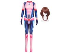 Jilijia Uraraka - Disfraz de Ochako para cosplay de anime MHA, uniforme de batalla con estampado 3D, overol para Halloween