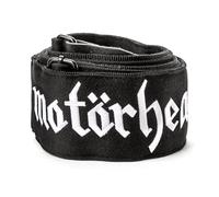 Jim Dunlop MH02 Motörhead Logo Jacquard Guitar Strap, correa para el hombro para correr eléctricos, tejido jacquard negro, extremos de piel auténtica, diseño Motörhead Rock