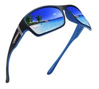 JIM HALO Gafas de Sol Polarizadas para Hombres, Gafas de Sol Envolventes Sprot para Ciclismo, Pesca, Conducción Negro Azul/Azul Espejo