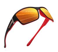 JIM HALO Gafas de Sol Polarizadas para Hombres, Gafas de Sol Envolventes Sprot para Ciclismo, Pesca, Conducción Negro Rojo/Rojo Espejo