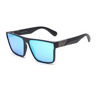 Jim Halo Gafas de sol polarizadas retro para hombre y mujer, gafas de conducción cuadradas con parte superior plana, UV400, Marco negro #3 / lente azul espejo polarizado
