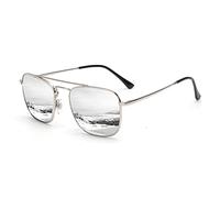 JIM HALO Gafas de Sol Retro Cuadradas Lente de Vidrio de Plano Metal Anteojos Hombre Mujer (Plata/Plata Espejo)