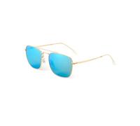 JIM HALO Gafas de Sol Retro Cuadradas Lente de Vidrio Plano Metal Anteojos Hombre Mujer(Lente dorado/azul espejado)