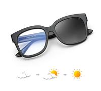 JIM HALO Gafas Fotocromáticas con Bloqueo de Luz Azul para Mujer, Gafas de Sol Cuadradas para Ordenador que Reducen la Tensión Ocular Negro