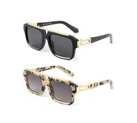 JIM HALO Piloto Gafas de Sol Polarizadas para Hombre, Moda Gafas de Sol Mujer Rectángulo del Vintage UV400 Negro&Gris Tortuga