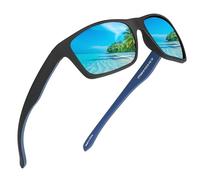 JIM HALO Polarizadas Deportivas Gafas de Sol de Espejo Wrap Alrededor Conducir Pescar Hombre Mujer(Negro/Azul Espejo)