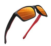 JIM HALO Polarizadas Deportivas Gafas de Sol de Espejo Wrap Alrededor Conducir Pescar Hombre Mujer(Negro/Naranja Espejo)