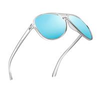 JIM HALO Polarizadas Gafas de Sol Hombre Mujer Oversize Plástico Conduciendo Anteojos(Marco Transparente Mate/Lente Azul Polarizado)