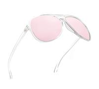 JIM HALO Polarizadas Gafas de Sol Hombre Mujer Oversize Plástico Conduciendo Anteojos(Marco Transparente Mate/Lente Rosa Polarizado)