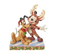 Jim Shore Enesco 6013059 Disney Traditions - Figura de reno de Mickey con Pluto Santa (6.25 pulgadas)